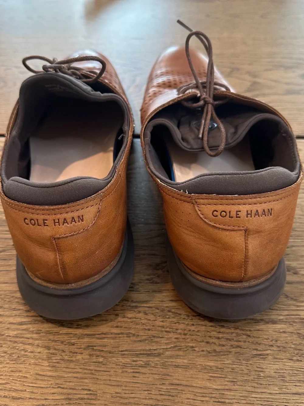 Cole Haan Grand.ØS Men’s 14M Brown Leather Perforated Oxford Dress Shoes